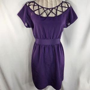 Anthropologie silence+noise Purple Bird Cage Neckline Cap Sleeve Dress Sz Medium